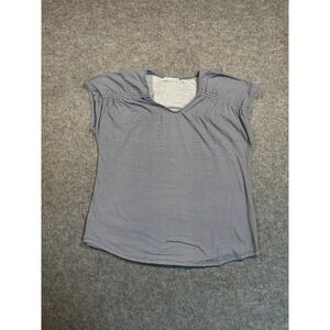 Notations Womens Navy White Striped Cap Sleeve V-Neck Blouse Top Size M